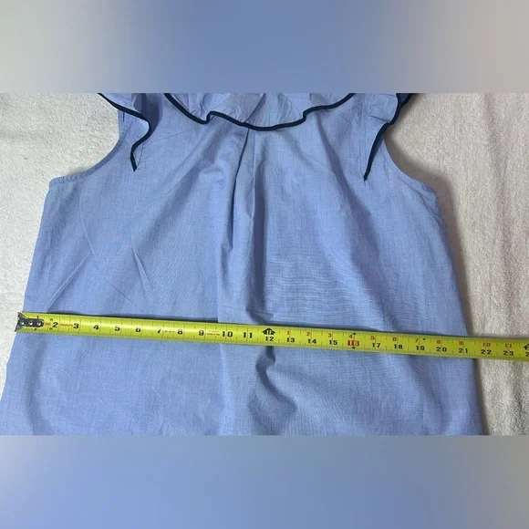J Crew Womens s14 Ruffle Blouse Cotton Poplin Feminine Nautical Blue 100% cotton - Picture 9 of 13